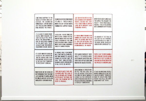 There were lots of trends this year, and one of them was gridded installations of graphic things – words/images/etc. – this is an example by Jenny Holzer from the early 1980s, hand-painted enamel.