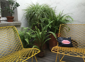 Lip pouch resting on our Carola chairs in the interior patio of our home in the center of Mexico City. Getting ready to go out!