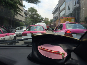 On our way to visit of our project Colina! CDMX taxis in the background match the pink Lips perfectly.